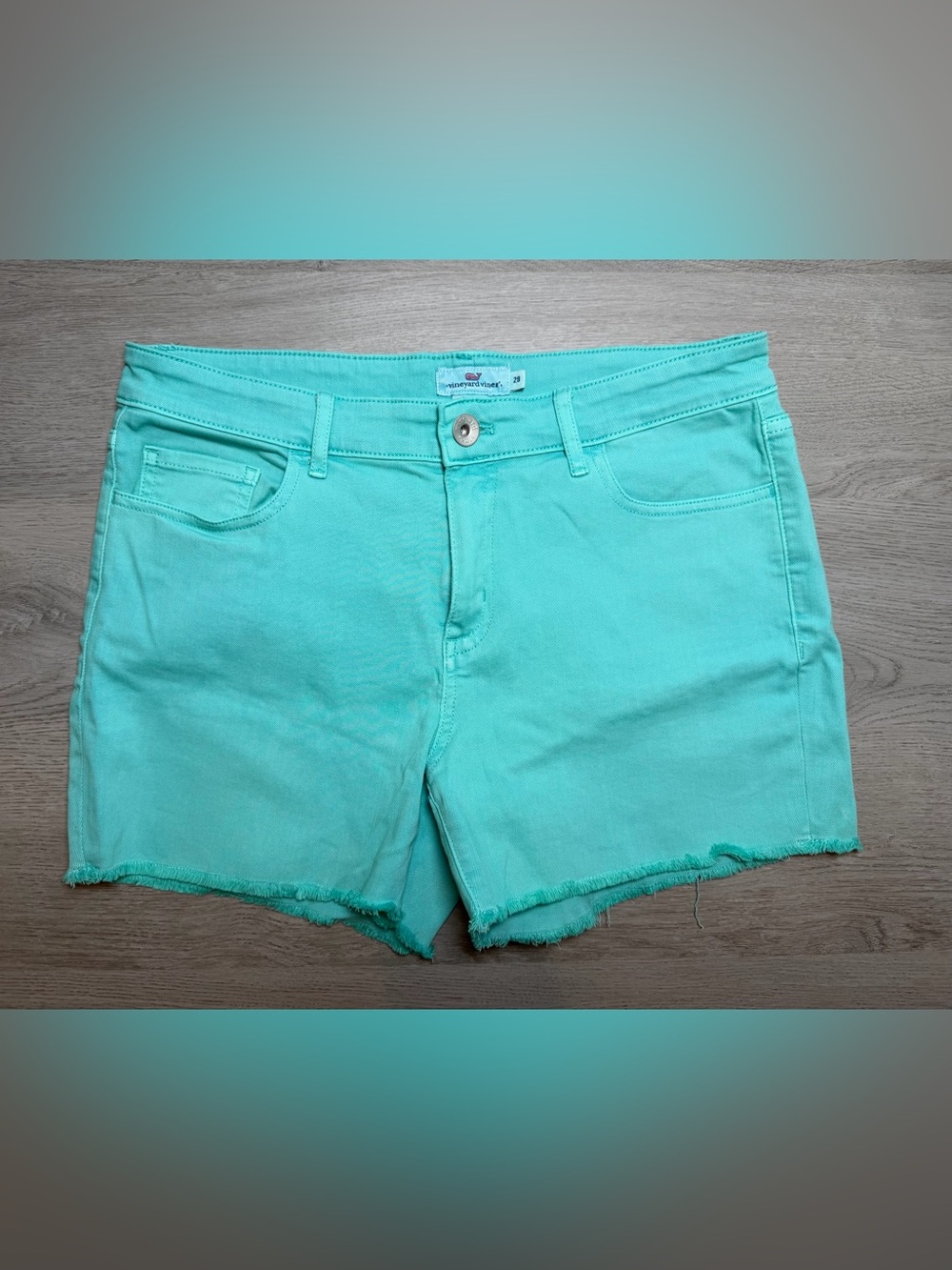 NWOT Vineyard Vines Aqua Mint Garment Dyed Raw Hem Denim Shorts Size 28